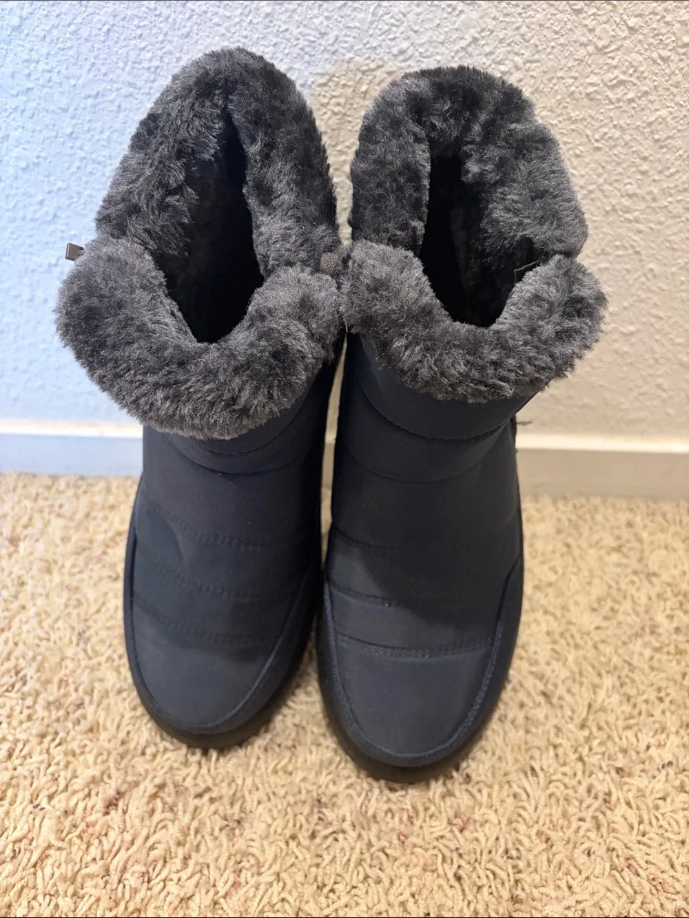 Navy/Gray Faux-Fur Winter Ankle Boots